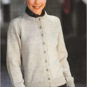 Ladies Classic Easy Knit  Raglan Cardigan Knitting Pattern 4ply DK Aran Chunky 32-46" chest Download PDF