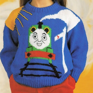 Knitting Pattern- Boys - Girls Thomas the Tank Engine Crew Neck Sweater- Jumper- DK -8 ply- fits 20 - 26&quot; chest- Download PDF