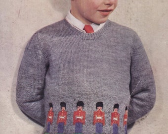 Tin Toy Soldier Guardsman Prince George Vintage Sweater 4 ply Knitting Pattern PDF Instant Download