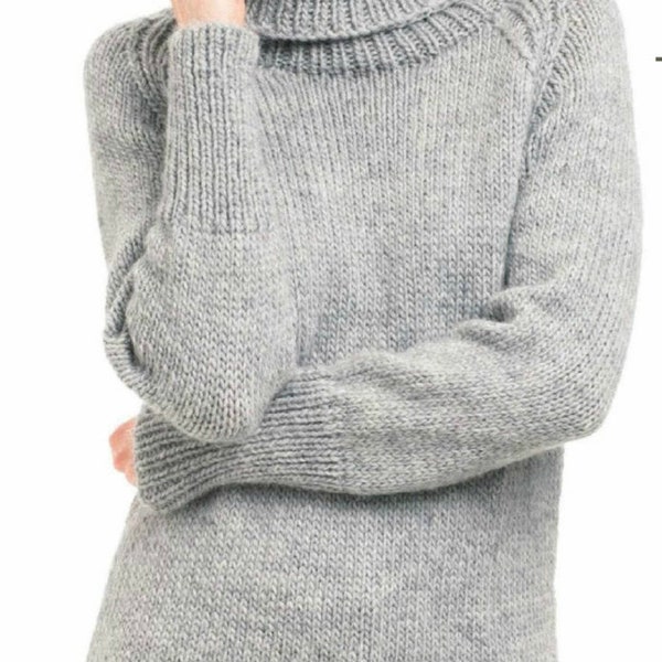 Woman's Easy Turtleneck Sweater in Chunky Bulky wool Beginners Knitting Pattern Vintage Knit - Download PDF