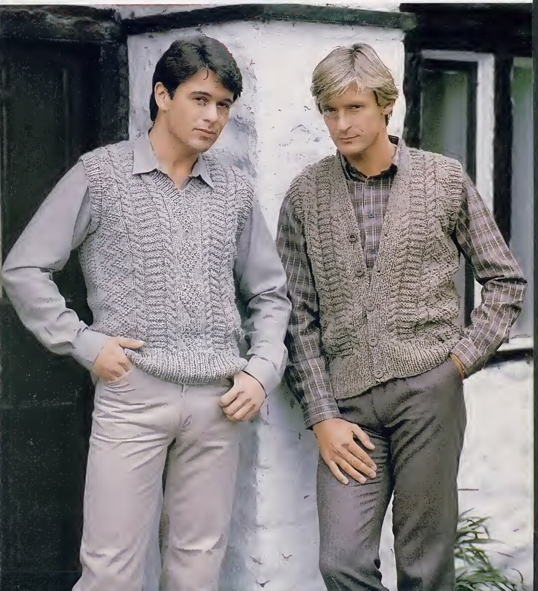 PDF Knitting Pattern Gents Aran Slipover and Waistcoat Aran Wool Fits