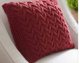 Knitted Aran cable cushion cover- 16" square when complete PDF Knitting Pattern-Instant Download