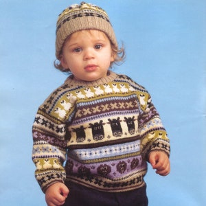 PDF Knitting Pattern-Norweigan pattern with chart for Sweater- cap and vest- 3-36 months