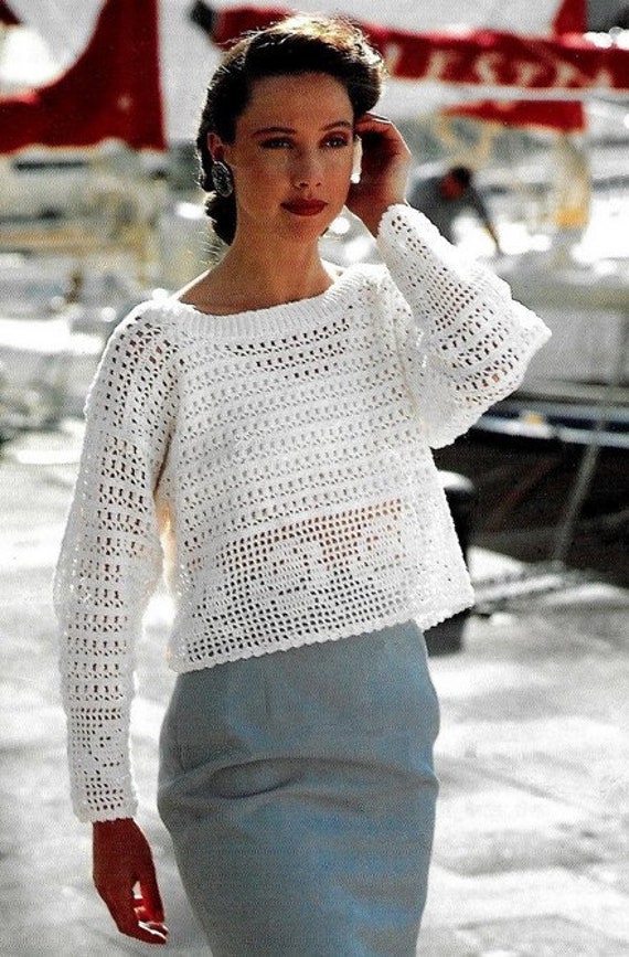 Woman's Crochet-top- Sweater in 4ply- Fits Bust 28-40ins