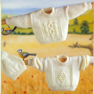 Childs Easy Knit  Cable Sweaters-Jumper&#39;s- Hats, knitting pattern- DK (8Ply) Light worsted yarn- fits 16&quot; - 22&quot; chest Download PDF pattern