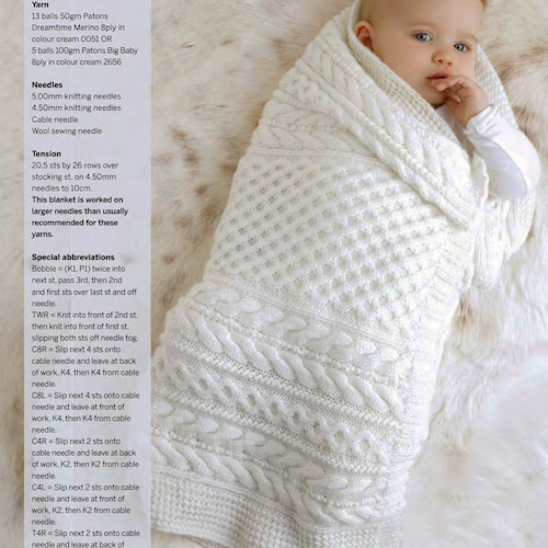 Baby Lovely Cable Blanket in Dk-8ply Merino ~ Light Worsted Wool