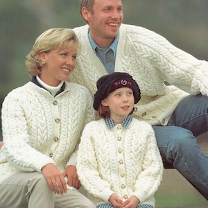 Traditional Aran Cardigans Women&#39;s Mens Childrens  Round & V Neck styles 24-46&quot; Aran Worsted 10ply Knitting Patterns PDF  Downloadable