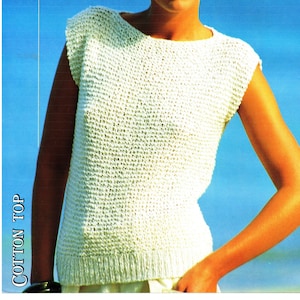 Woman&#39;s Vintage Easy Knit Garter Stitch  Summer Top- Short Sleeve-  26&quot;- 40&quot; chest Knitting Pattern Digital Download PDF -Aran Cotton 10 Ply