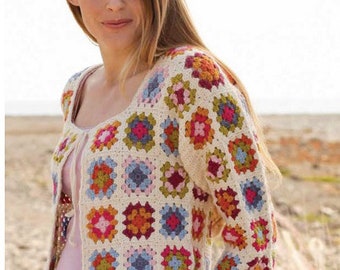 Crochet Granny Squares Summer patchwork Cardigan Crochet Pattern- 4 Ply Alpaca wool Download PDF 30" - 51" Chest