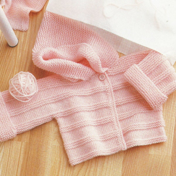 Very easy knitted Baby hooded jacket,  pattern in DK- 8 ply light worsted wool fits 3-9 months knitting pattern pdf download