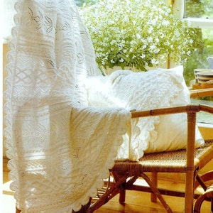Baby lace blanket knitting pattern, Scalloped edges, leaf motif 4ply blanket, baby cot cover Download PDF