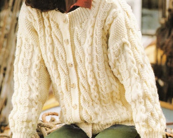 Woman's  Traditional Aran  Cardigan ~Round Neck 30" - 44" Aran (10 Ply) Knitting Pattern PDF Instant download