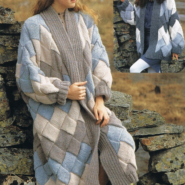 Woman Ladies Entrelac Ladies Woven Blanket Coat and Jacket Chunky Wool 34" - 44" ~ DK Knitting Pattern PDF Instant download