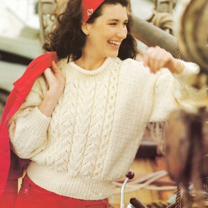 Womans Roll Neck Aran Jumper- sweater- drop sleeves, Aran 10 Ply Yarn- chest 30 -40 Knitting pattern Download PDF