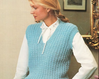 Woman's Textured V neck slipover sleeveless jumper, Tank top Vest Knitting pattern  DK 8ply Wool Light worsted Knitting Pattern download PDF