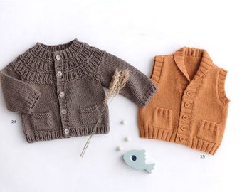 Baby Jacket- Yoked Cardigan and Vest  -Aran / 10 ply- Easy Knit- Instant download- Knitting pattern