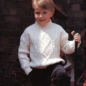 Boys Sweater- Jumper Aran cable style Pullover - drop sleeves, Aran  10 Ply Worsted yarn Fits 24&quot; - 32&quot; Chest  download PDF Knitting pattern
