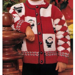 Girls- Christmas Santa  Cardigan- Aran  worsted wool- sizes 4-6. 8-10-12-14 - 31-36" download PDF KNITTING Pattern Has charts