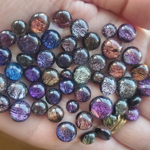 Bullseye 90COE Dichroic glass fusing dots. 30 grams Purple, Blue, Gold Silver. Frit balls. From Mixture sheet. Fused Glass by Em. i51) COE90