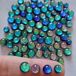 96COE Small Dichroic glass fusing dots. 75 or 100 pack. Frit balls. Pink Green Blue Yellow mix. Fused Glass by Em. COE96 FLAT rate post i36