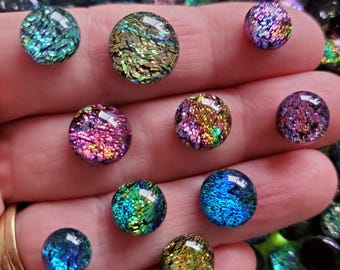 96COE Dichroic glass fusing dots. 30 grams rainbow mix pack. Frit balls. Pink Blue Green Purple Gold. Fused Glass by Em. i13. COE96