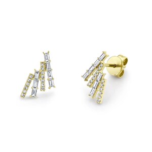 Baguette Diamond Stud Earrings 14K Yellow Gold  0.32 CT Natural Unique Gift For Her