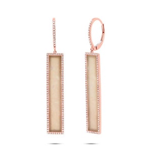Pink Opal Diamond Bar Earrings 14K Rose Gold Rectangular Drop Dangle Certified Natural Gift For Her 4.63 TCW
