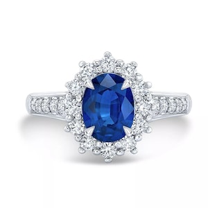 Natural Oval Blue Sapphire Diamond Engagement Ring 14K White Gold Certified 2.20 CTW Gift For Her