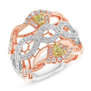 18K Gold Natural Fancy Pear Yellow Diamond Cocktail Ring 1.10 CTW Certified One Of A Kind Ring, 18K Multi Tone Gold Yellow White Rose
