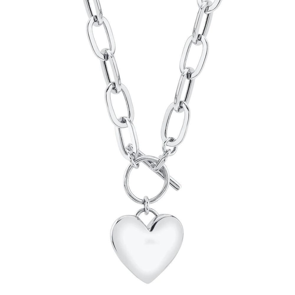 14K White Gold Diamond Heart Necklace Paper Clip Chain 0.50 CT