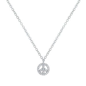 Diamant Peace Zeichen 14K Weißgold Anhänger Halskette 0,06 CT Natur