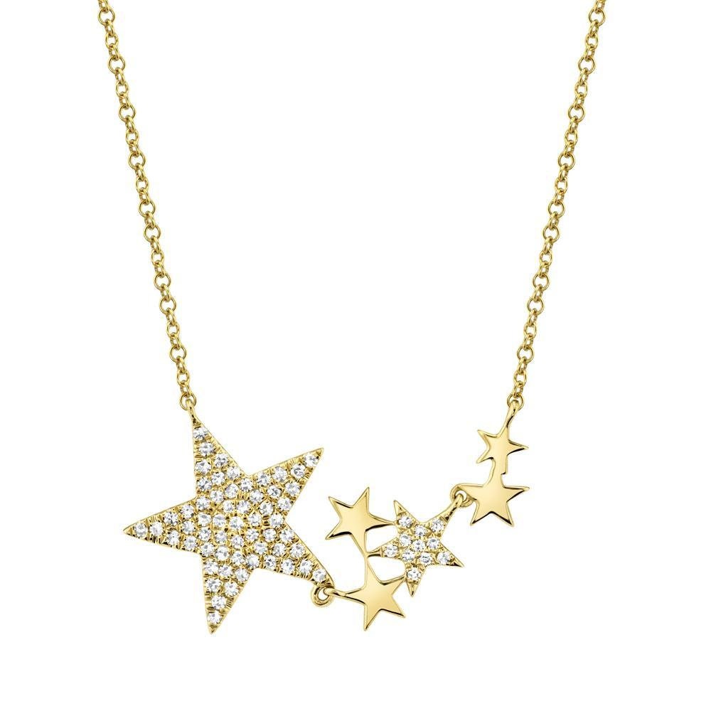 Diamond Stars Necklace 14K Yellow Gold Multi Pendant Natural Etsy