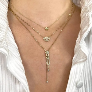 Diamond Zipper Bolo Necklace Adjustable 14K Yellow Gold 0.28 CT Natural Certified Unique Gift For Her Adjustable Zipper