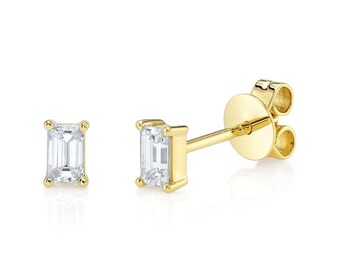 Emerald geslepen diamanten oorknopjes 14 kt geelgoud gecertificeerd natuurlijk 0,40 CT F VS2