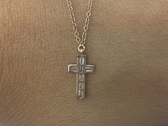 Solid Real Natural Diamond 14K Yellow Gold 0.17CT Religious Cross Pendant