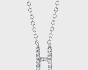 Diamond Letter Initial H Necklace 14K White Gold