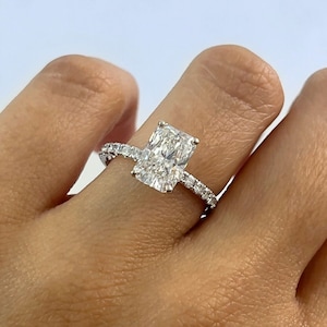 Radiant Cut Lab Created Diamond Engagement Ring 14K White Gold 2.11 CT G VS1 Hidden Halo IGI Certified
