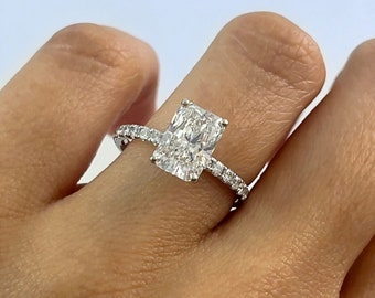 Radiant Cut Lab Created Diamond Engagement Ring 14K White Gold 2.11 CT G VS1 Hidden Halo IGI Certified