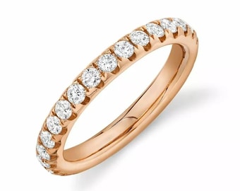 Anello dell'eternità in oro rosa massiccio 14K con diamanti da 1,21 CT, misura 7, certificato naturale, regalo per lei per anniversario di matrimonio