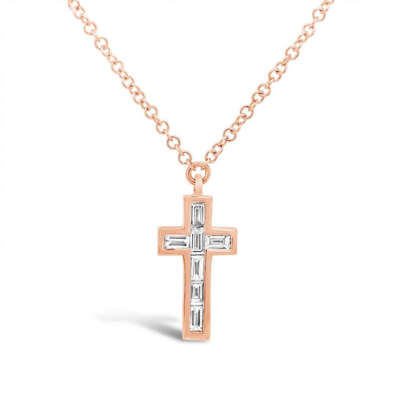 Solid Real Natural Diamond 14K Yellow Gold 0.17CT Religious Cross Pendant