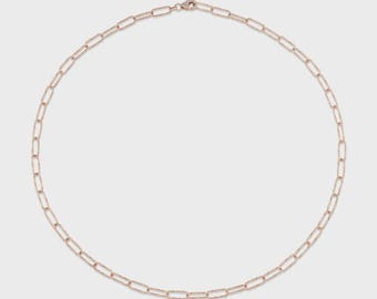 Diamond Paper Clip Link Lobster Clasp Necklace 14K Rose Gold 0.10 CT Natural