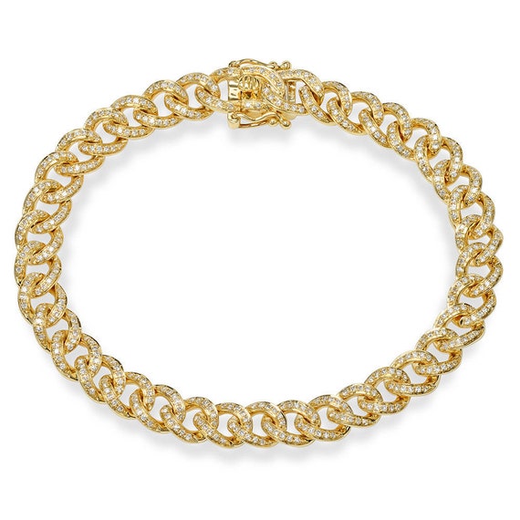 Real Pave Diamond 14k Yellow Gold Chain Bangle Womens 1.05CT | Etsy