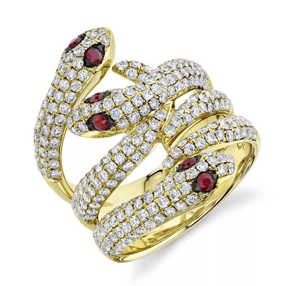 Ruby Diamond Snake Ring 14K White Gold Certified Natural
