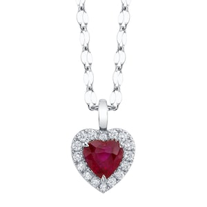 14K Gold Diamond Ruby Heart Pendant Necklace Certified Natural 0.74 CTW, 14K Rose White Yellow Gold, Sparkle Chain, Gift For Her Love
