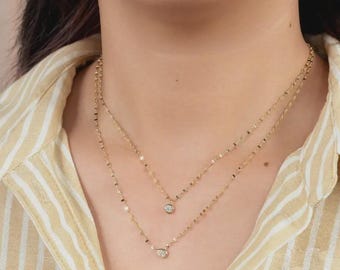 Pear Cut Diamond Bezel Set Pendant Necklace 14K Gold, Yellow White