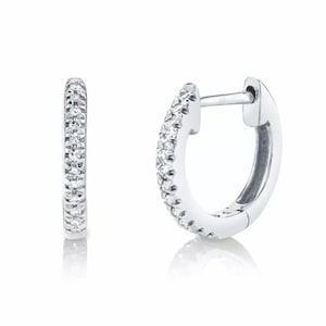 14K White Gold Diamond Huggie Earrings Certified Natural 0.07 CT Huggy Huggies Gift For Her