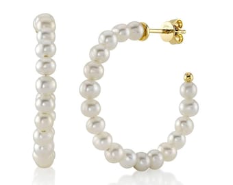 14K Oro Giallo 3mm Fw Coltivate Perle Orecchini a Lobo Madi K Bambini