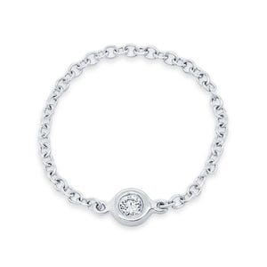 14K Gold Natural Diamond Bezel Chain Ring, White Yellow Rose, Statement Fashion Minimalist 0.07 CT