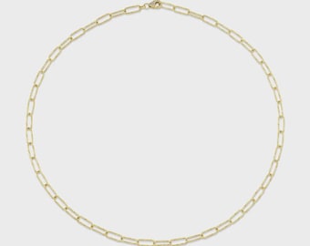 Diamond Lobster Clasp Paper Clip Link Necklace 14K Yellow Gold 0.10 CT Natural
