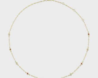 Ruby Diamond By The Yard Station Necklace 14K Yellow Gold Natural